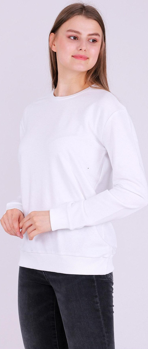 Beyaz Basic Kadın 2 iplik Sweatshirt