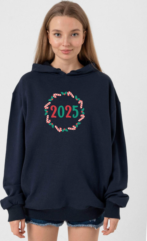 Christmas Holiday Wreath Lacivert Kadın 3ip Kapşonlu