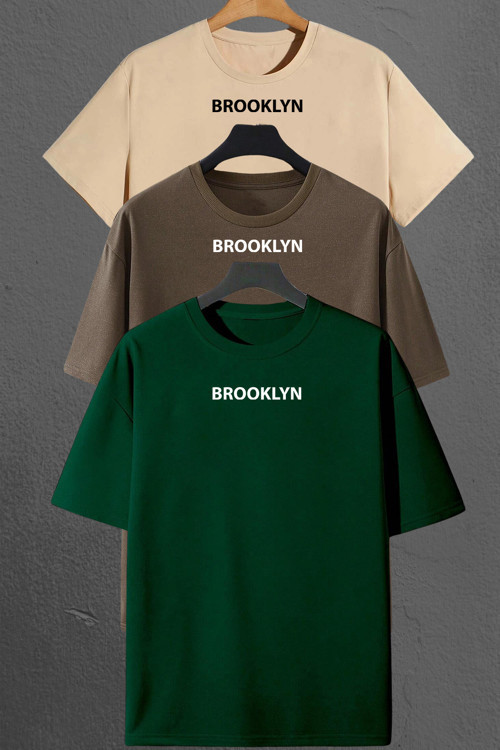Brooklyn Baskılı Unisex Oversize 3'lü T-shirt Paketi