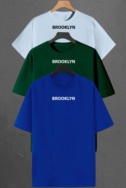Brooklyn Baskılı Unisex Oversize 3'lü T-shirt Paketi