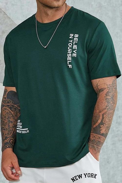 Erkek Belive in Yourself Baskılı Oversize Tshirt