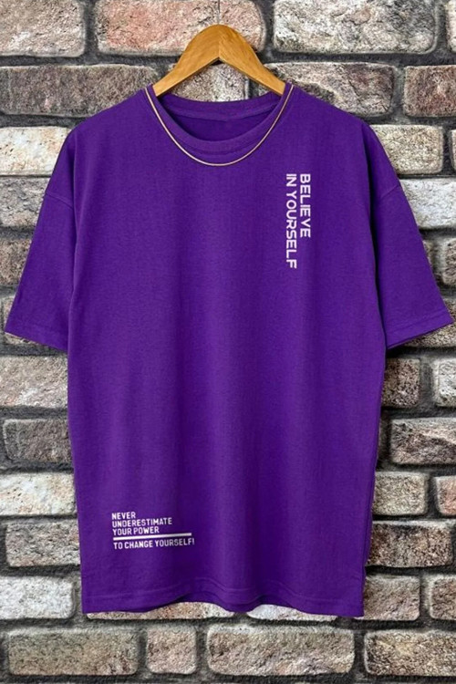 Erkek Belive in Yourself Baskılı Oversize Tshirt