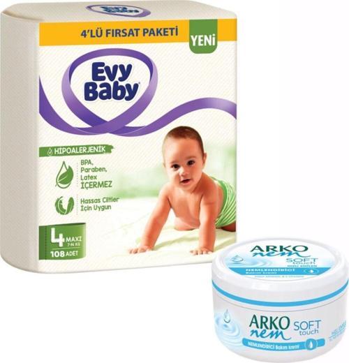 Bebek Bezi 4 Beden Maxi 4'Lü Fırsat Paketi 108 Adet+Soft Touch Krem