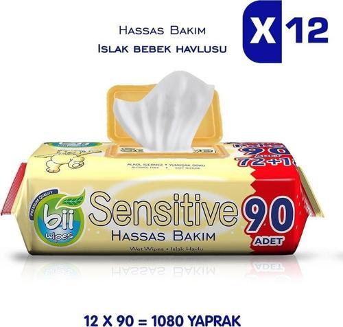 Sensitive 90'Lı Hassas Bakım Islak Bebek Havlusu 12X90 1080 Yaprak