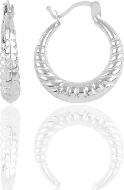 Gümüş rodyumlu orta boy  desenli gümüş şarnel küpe [barcode]