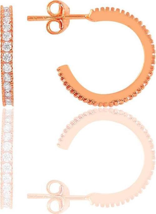 Gümüş rose  zirkon taşlı 16 mm tamtur halka küpe [barcode]