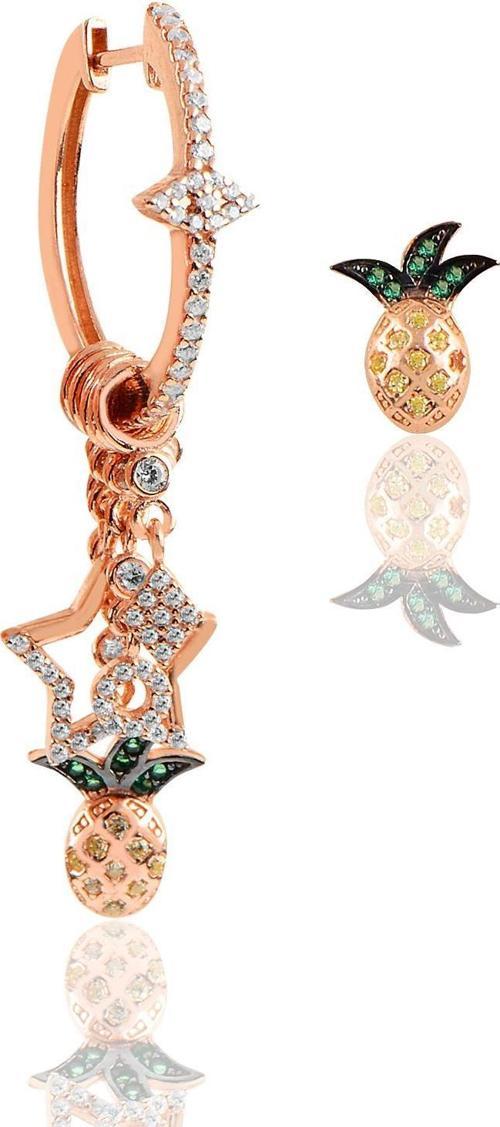 Gümüş rose ananas modeli şans küpe [barcode]