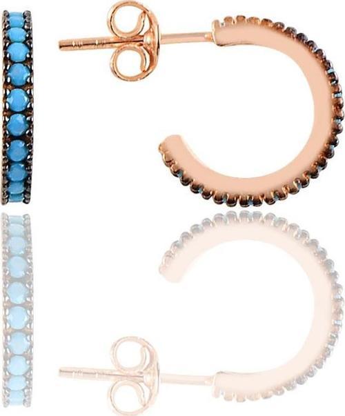 Gümüş rose turkuaz taşlı 13 mm tamtur halka küpe [barcode]