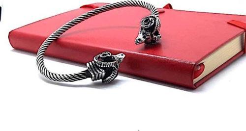 Unisex Gümüş Koç Başlı Kaplama Kelepçe Bileklik