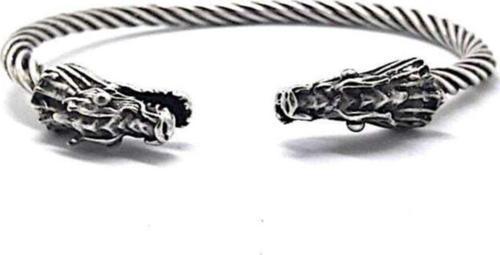 Antik Gümüş Kaplama Ejderha Başlı Viking Bileklik