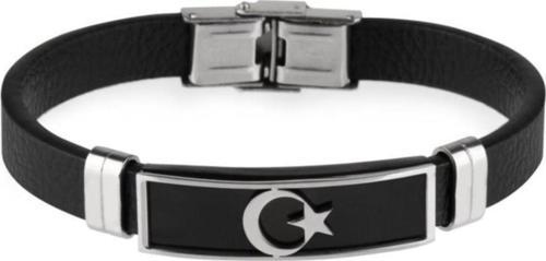 Ay Yıldız Deri Erkek Bileklik - M240