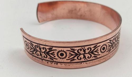 Bakır Bileklik 1,5x17,5 cm Kalemkar El İşlemesi Doğal Saf Bakır M5