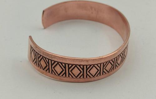 Bakır Bileklik 1,5x17,5 cm Kalemkar El İşlemesi Doğal Saf Bakır M6