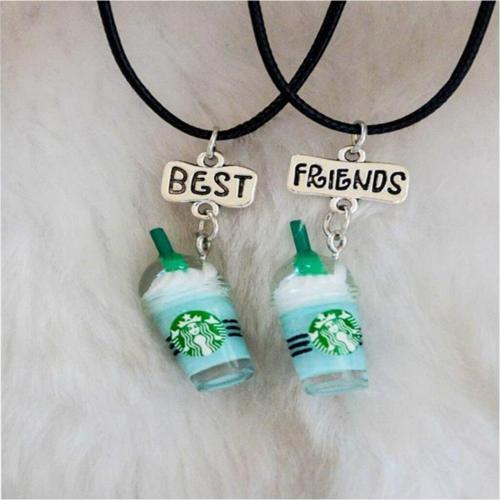 Mavi Starbucks Bardak Best Friends Bff 2li Suni Deri İpli Kolye