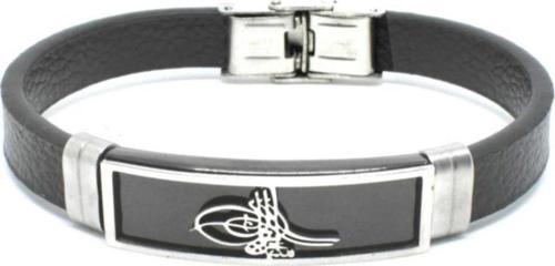 Deri Osmanlı Tuğralı Erkek Çelik Bileklik