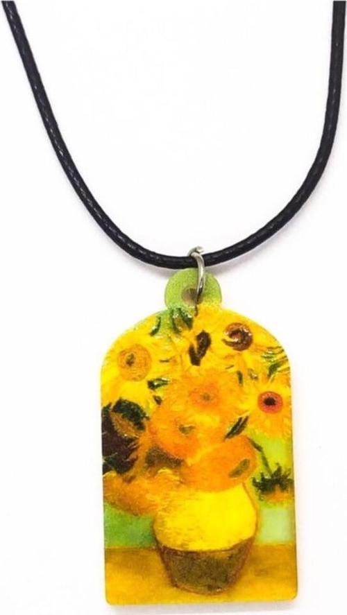 Vincent Van Gogh Ayçiçeği Suni Deri Ipli Hediyelik Kolye Takı