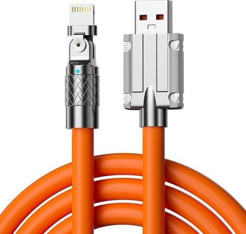 120W-180 6A Ios Apple Lightning Sıvı Silikon Data Hızlı Şarj Kablosu - 180 Derece Oynar Başlık - Katlanmaz Kırı