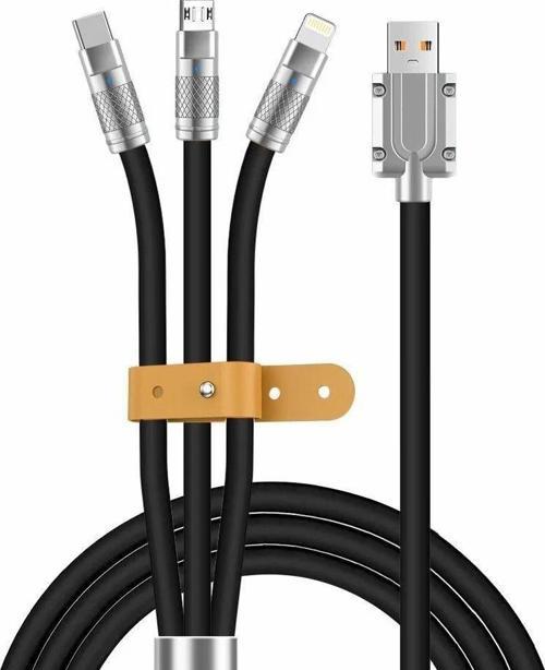 120W-A 6A 3in1 Apple Type-C Android Sıvı Silikon Data Hızlı Şarj Kablosu - Bakır Döşeme - Katlanmaz Kırılmaz Da