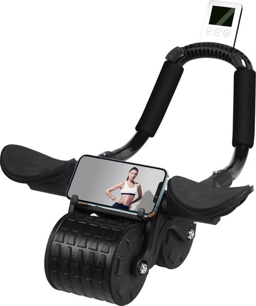 Karın Kası Göbek Eritici Abdominal Ab Roller Telefon Tutuculu Sayaçlı Siyah