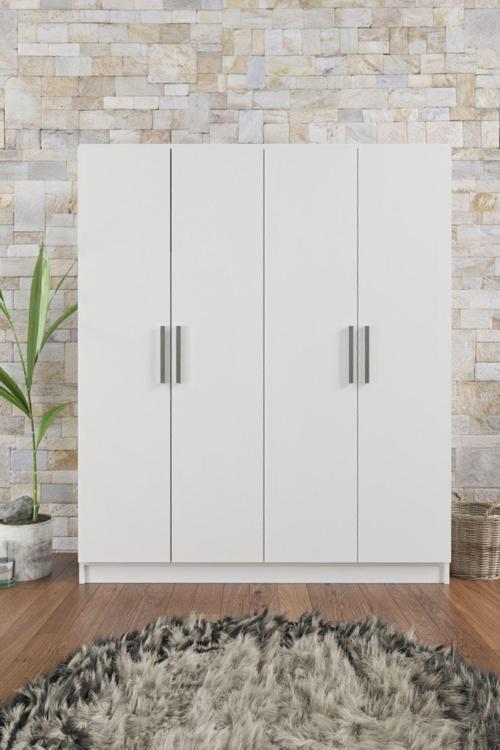 Ae-1059 Milano Beyaz 4 Kapaklı Gardırop 11 Raflı 2 Askılıklı Beyaz
