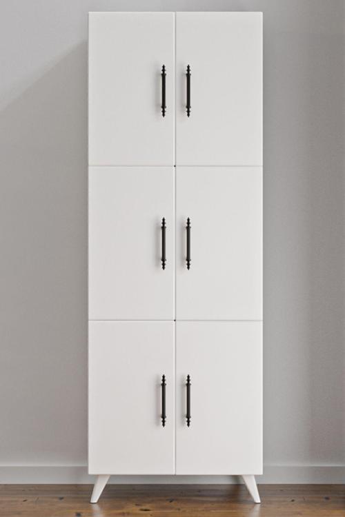 Ae-3010 Nehir Beyaz Çok Amaçlı Mutfak Dolabı & Banyo Dolabı, Kiler Dolabı, 6 Kapaklı,6 Raflı,Ayaklı