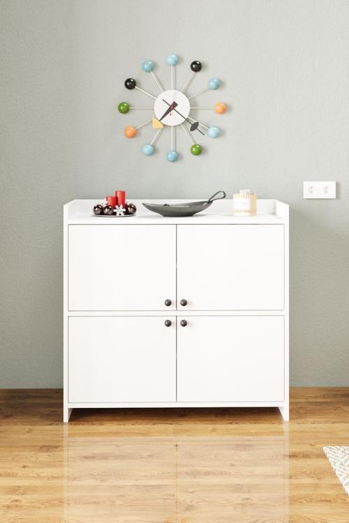 Ae-3060 Forum Beyaz 4 Kapaklı, 4 Raflı, Ayakkabılık, Çok Amaçlı Dolap, Kahve Köşesi, Balkon, Banyo,