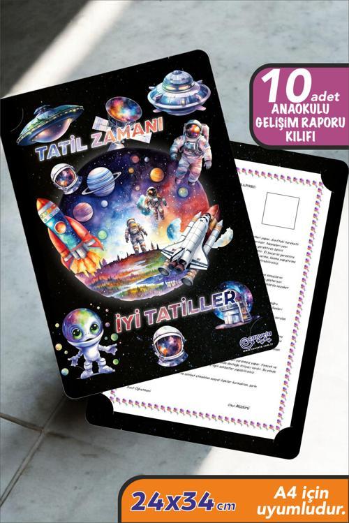 10 Adet Uzay Temalı A4 Anaokulu Karne Kılıfı Kabı Karne Süsleme 24x34