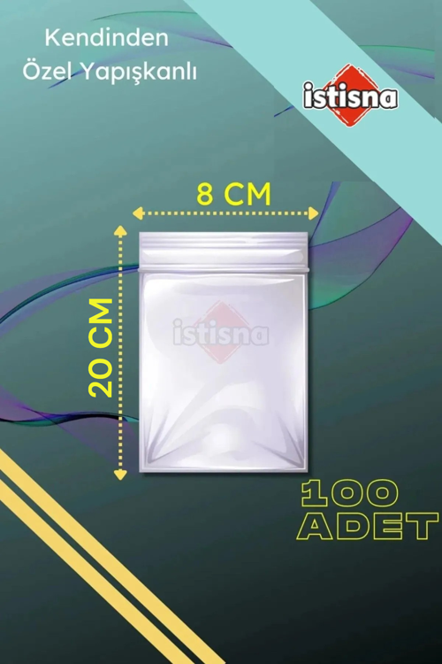 100 Adet 8x20 Cm Kendinden Yapışkanlı Açılıp Kapanabilir Dik Kolye Poşeti Opp Şeffaf Plastik Poşet