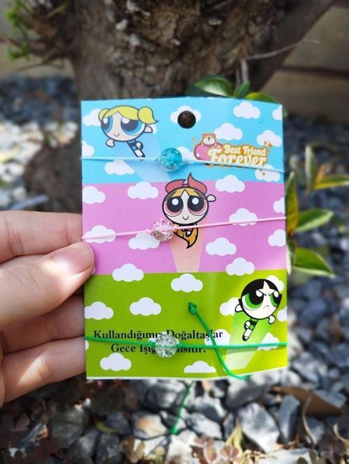 Powerpuff Girls 3 Lü Ip Bileklik Seti Aksesauar Takı Hediyelik