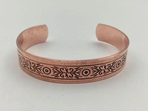 Bakır Bileklik 1,5x17,5 cm Kalemkar El Işlemesi Doğal Saf Bakır M5
