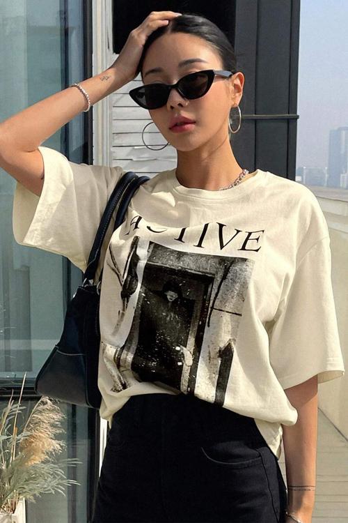 Unisex Active Baskılı Oversize Tshirt