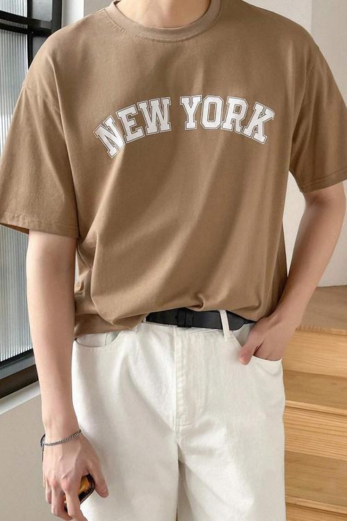 Erkek New York Baskılı Oversize Tshirt