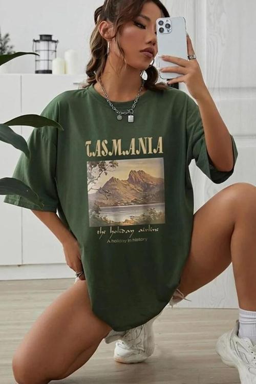 Unisex Tasmania Baskılı T-shirt