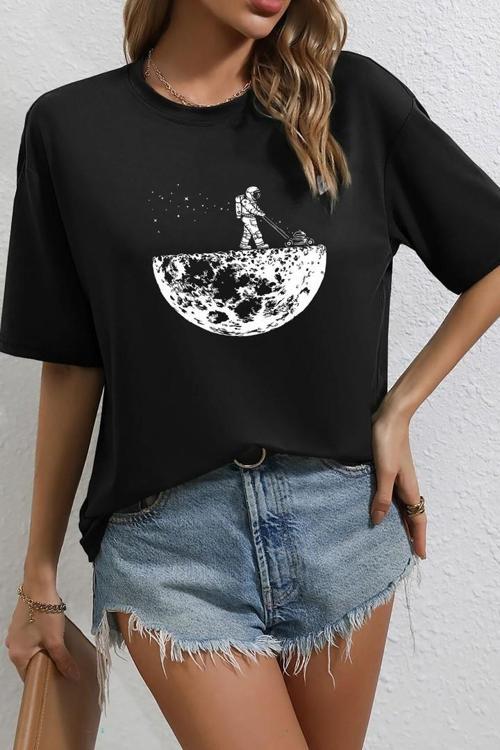 Unisex Uzay Temalı Baskılı T-shirt