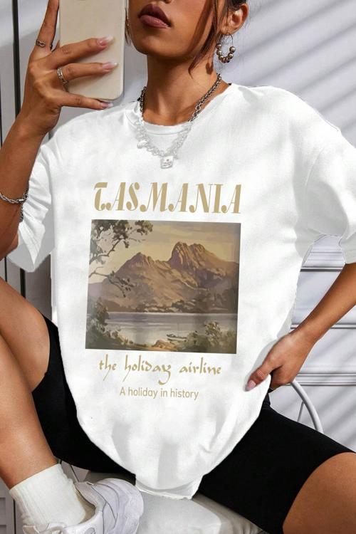 Unisex Tasmania Baskılı T-shirt
