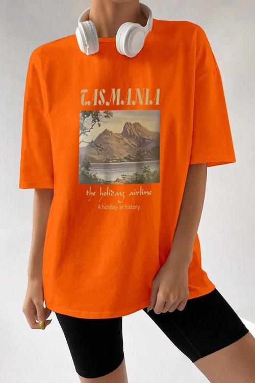 Unisex Tasmania Baskılı T-shirt