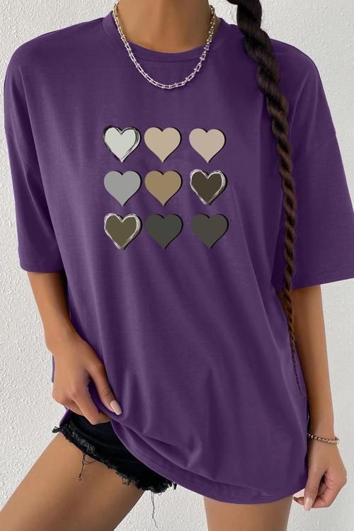 Unisex Kalp Baskılı T-shirt