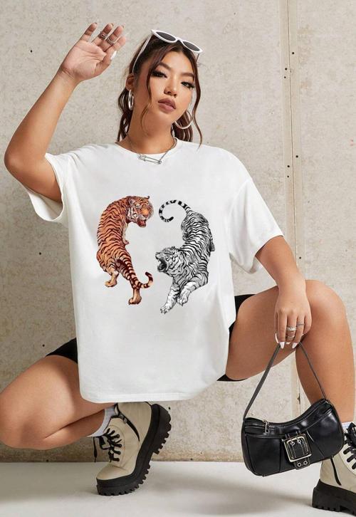 Unisex Tiger Baskılı T-shirt