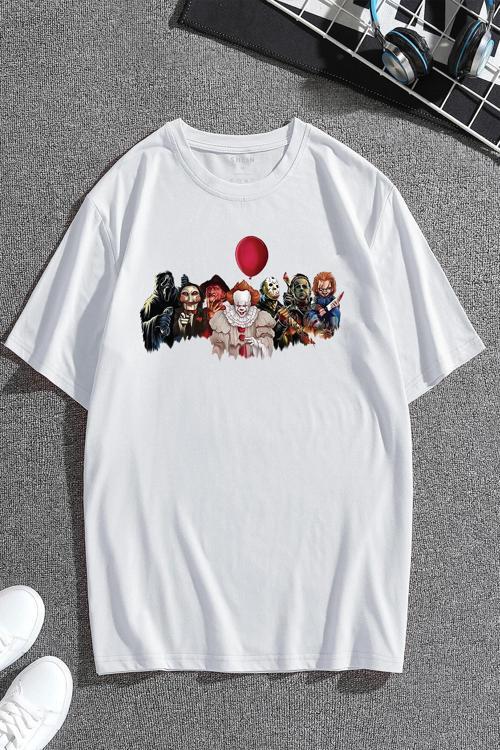 Korku Karakterleri Baskılı Unisex Oversize Tshirt