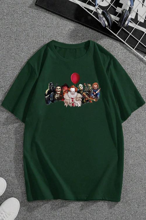 Korku Karakterleri Baskılı Unisex Oversize Tshirt