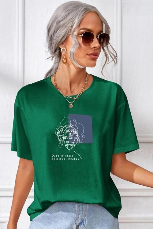 Unisex Minimal line drawing Baskılı T-shirt