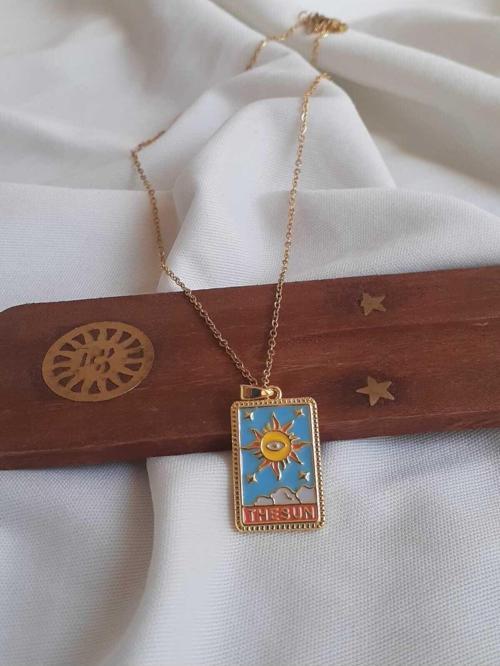 Tarot Güneş  Sunny Gold Paslanmaz  Çelik Kolye Aksesuar Şık Takı Hediyelik