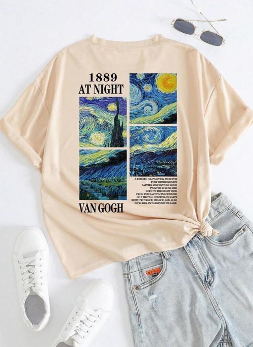 Unisex Van Gogh Baskılı Oversize Tshirt