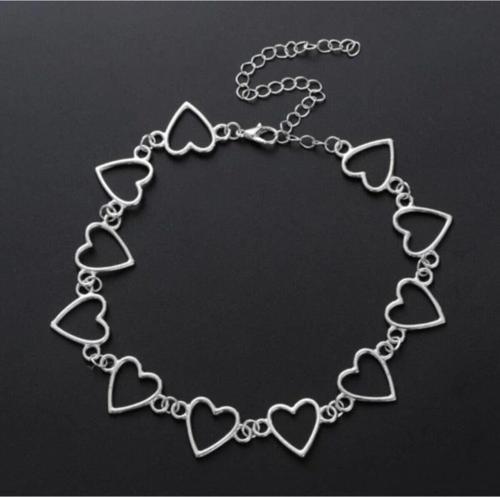 Gri Kalp Metal 35 Cm Zincirli Choker Hediyelik Kadın Kolye Takı