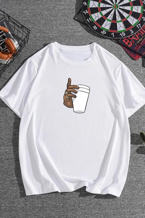 Unisex Tupac Coffee Baskılı T-shirt
