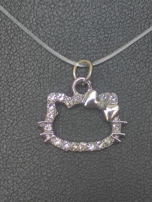 Zirkon Taşlı Hello Kitty Head Misina Kolye 35-40 Misina Uzunluğu Ayarlanabilir
