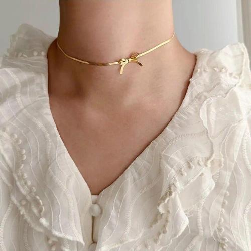 Kadın Paslanmaz Çelik Altın Kurdele Fiyonk Model  Choker Kolye Aksesuar Şık Kadın Takı Hediyelik