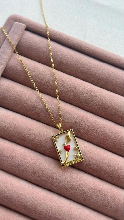 Aşk Kartı Aşıklar Kalp Tarot Gold Paslanmaz Çelik Kolye Aksesuar Şık Takı Hediyelik