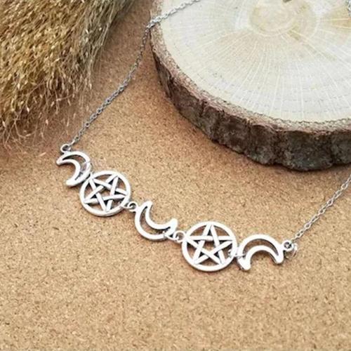 Ay Ve Pentagram Sıralı Kolye Aksesuar Hediyelik