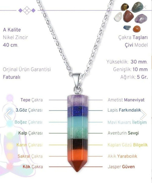 Çakra Doğal Taş Kolye Çelik Zİncirli Çivi Model Aksesuar